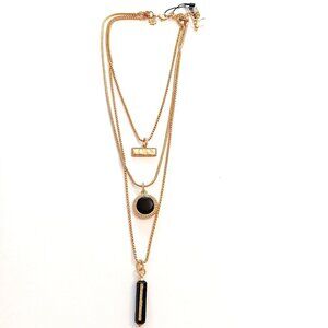 WHBM Gold Tone 3 Necklace In One Black Stone Pendants With Rhinestones NWT NEW